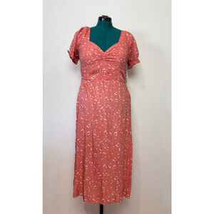 Billabong women midi floral dress puff sleeve XL Romantic Cottagecore Boho Beach